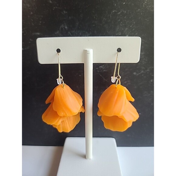 Orange Floral Dangling Pierced Earrings - Picture 1 of 10